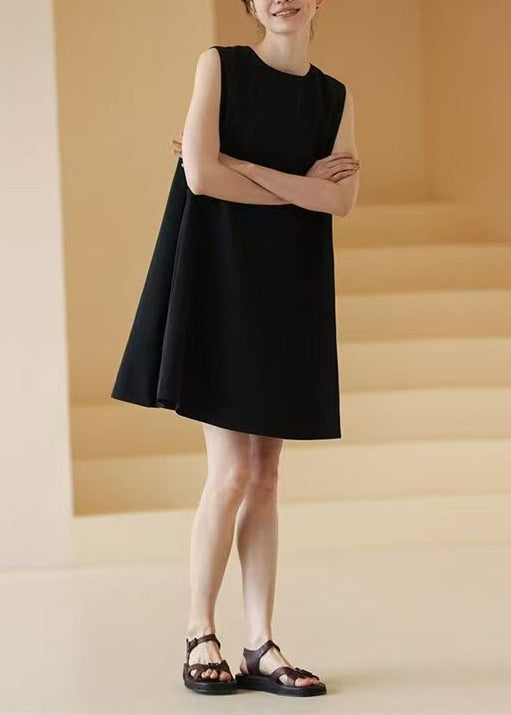 Robe noire courte décontractée en coton sans manches - EasyApparels