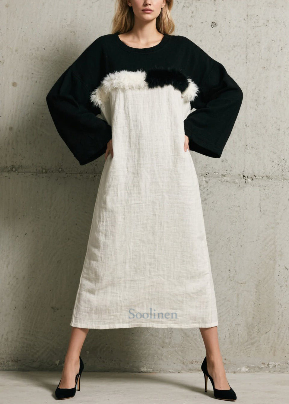 Robe en fausse fourrure hiver noir et blanc épaisse - EasyApparels