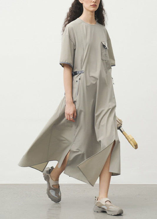 Robe colorée décontractée en kaki avec poches pour l'été - EasyApparels