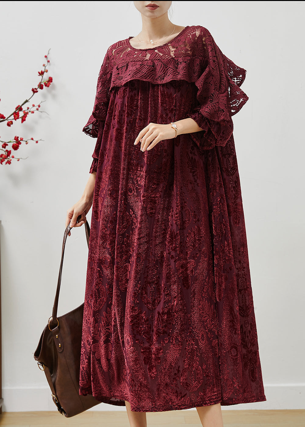Robe douce en soie veloutée avec fleurs pour femmes - EasyApparels