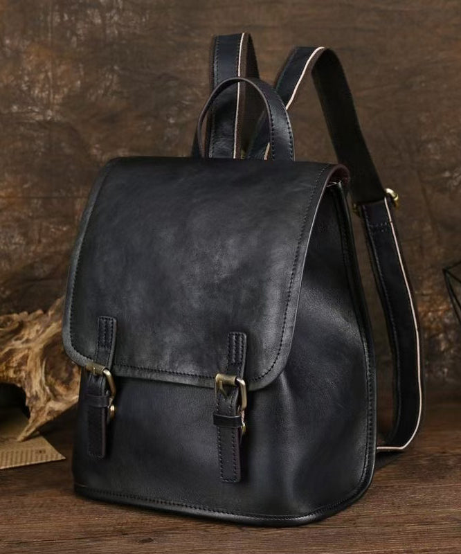 Grand sac à dos en cuir noir classique - EasyApparels