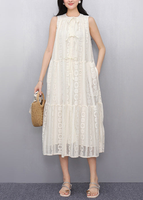 Robe blanche légère en dentelle sans manches - EasyApparels
