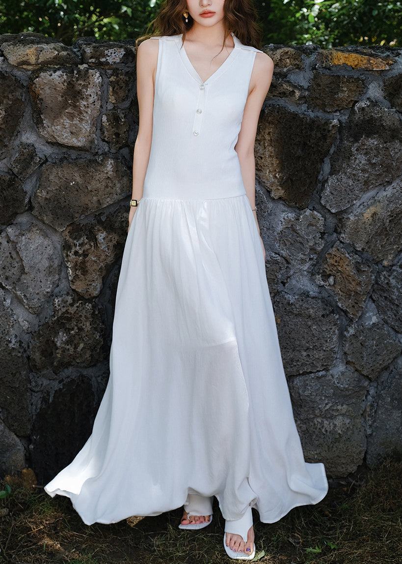 Robe blanche décontractée en coton sans manches - EasyApparels