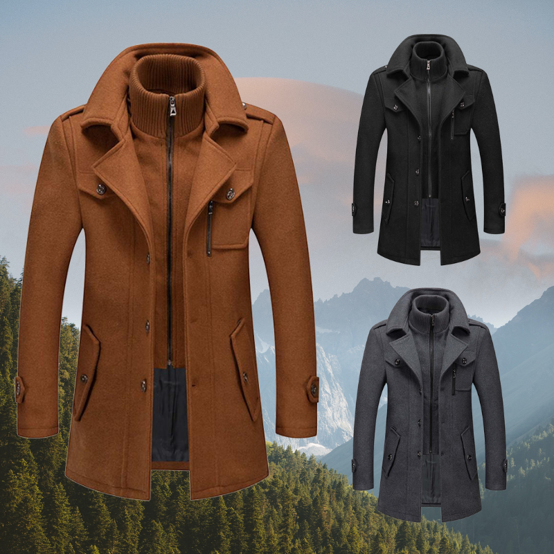 Manteau Homme Long Noir en Laine Tailleur Classique - PanierRoyale