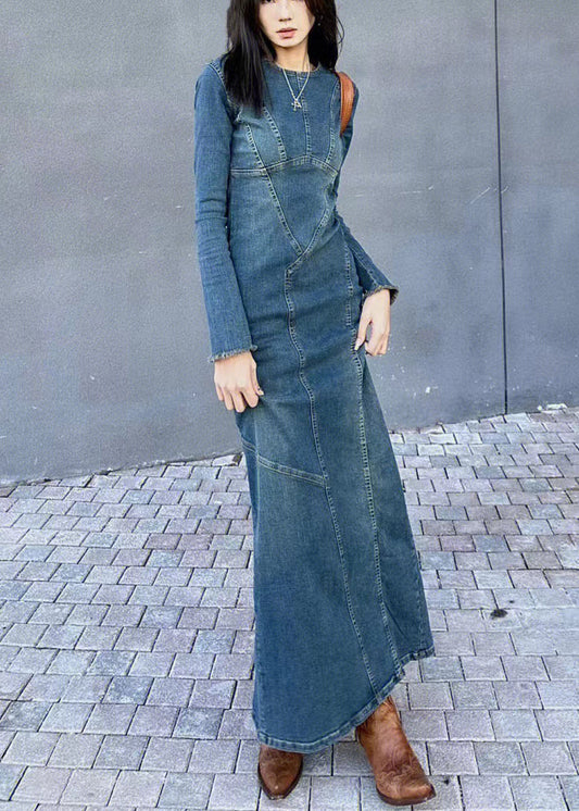 Bleu Slim Fit Jean Robe Longue Pour Femme Printemps - EasyApparels