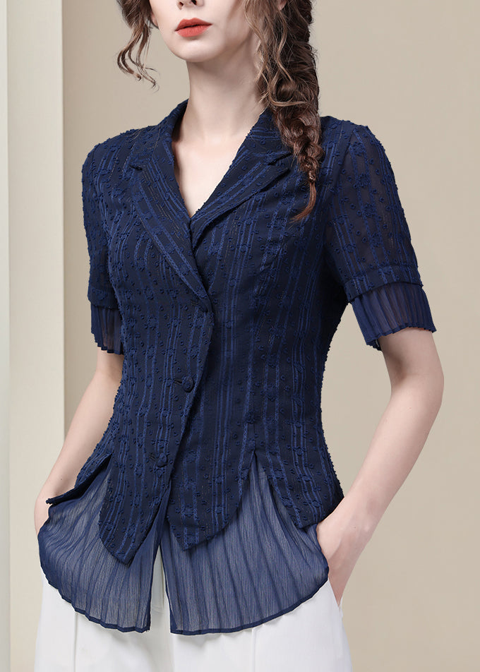 Chemise été soie légère col Peter Pan boutons ajustée - EasyApparels