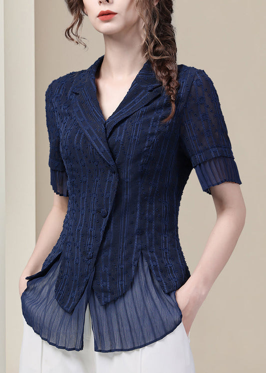 Chemise été soie légère col Peter Pan boutons ajustée - EasyApparels
