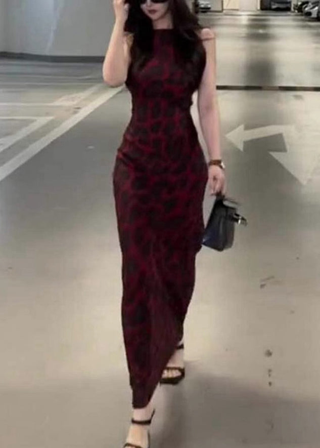 Robe léopard coton col rond sans manches taille haute - EasyApparels
