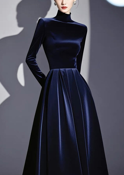 Luxueux peignoir marine épais en soie, col roulé pour femme - EasyApparels