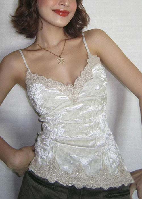 Elegant White Off Shoulder Silk Vest Top - EasyApparels