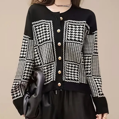 LAVINA - Cardigan Femme à Motif Pied-de-Poule Moderne