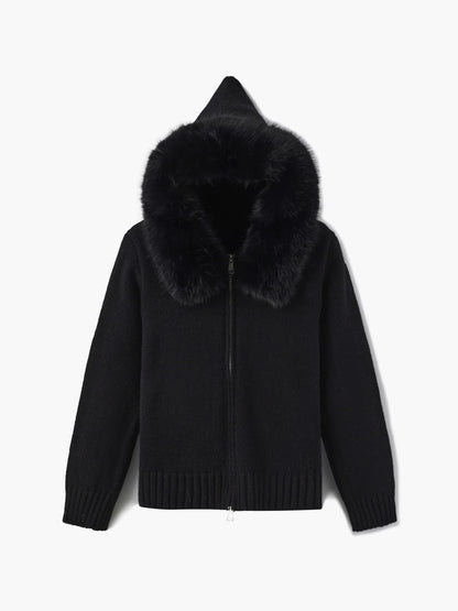 Doudoune Femme Grise Hiver avec Capuche et Fourrure Synthétique