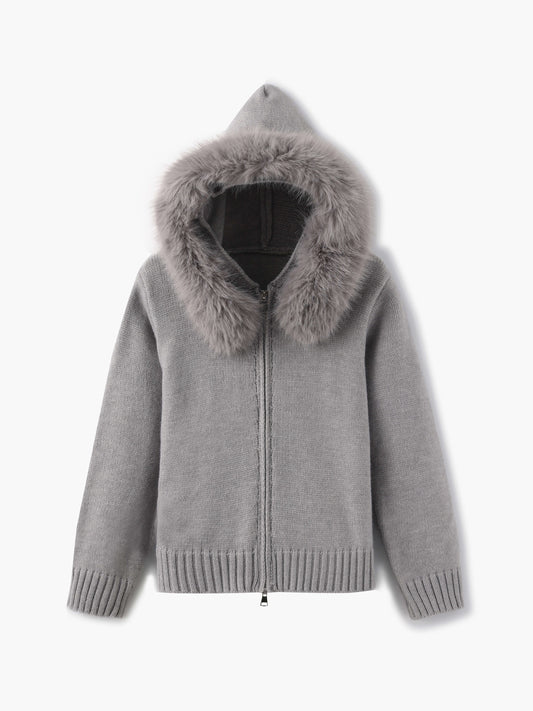 Doudoune Femme Grise Hiver avec Capuche et Fourrure Synthétique - BerlinGlamour