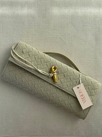 Sac Clutch Tressé en Cuir Artificiel