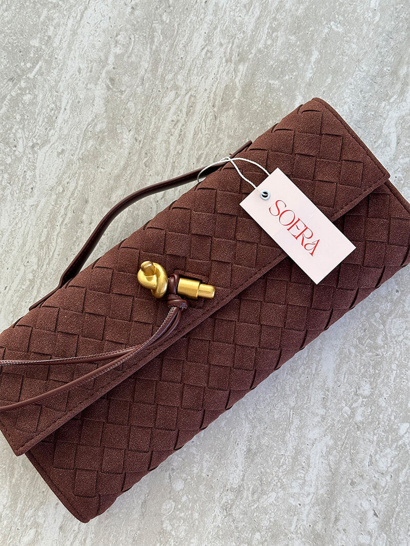 Sac Clutch Tressé en Cuir Artificiel