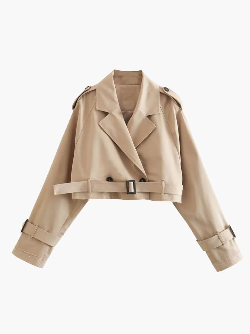 Trench Coat Courte Double Boutonnage Ceinturé Femme - BerlinGlamour