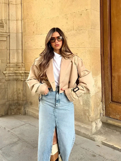 Trench Coat Courte Double Boutonnage Ceinturé Femme