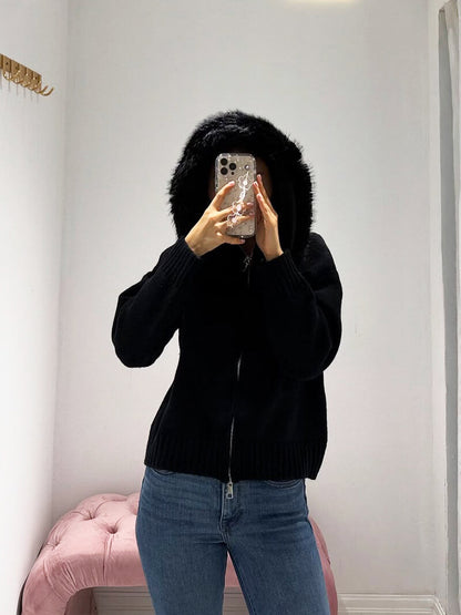 Doudoune Femme Grise Hiver avec Capuche et Fourrure Synthétique