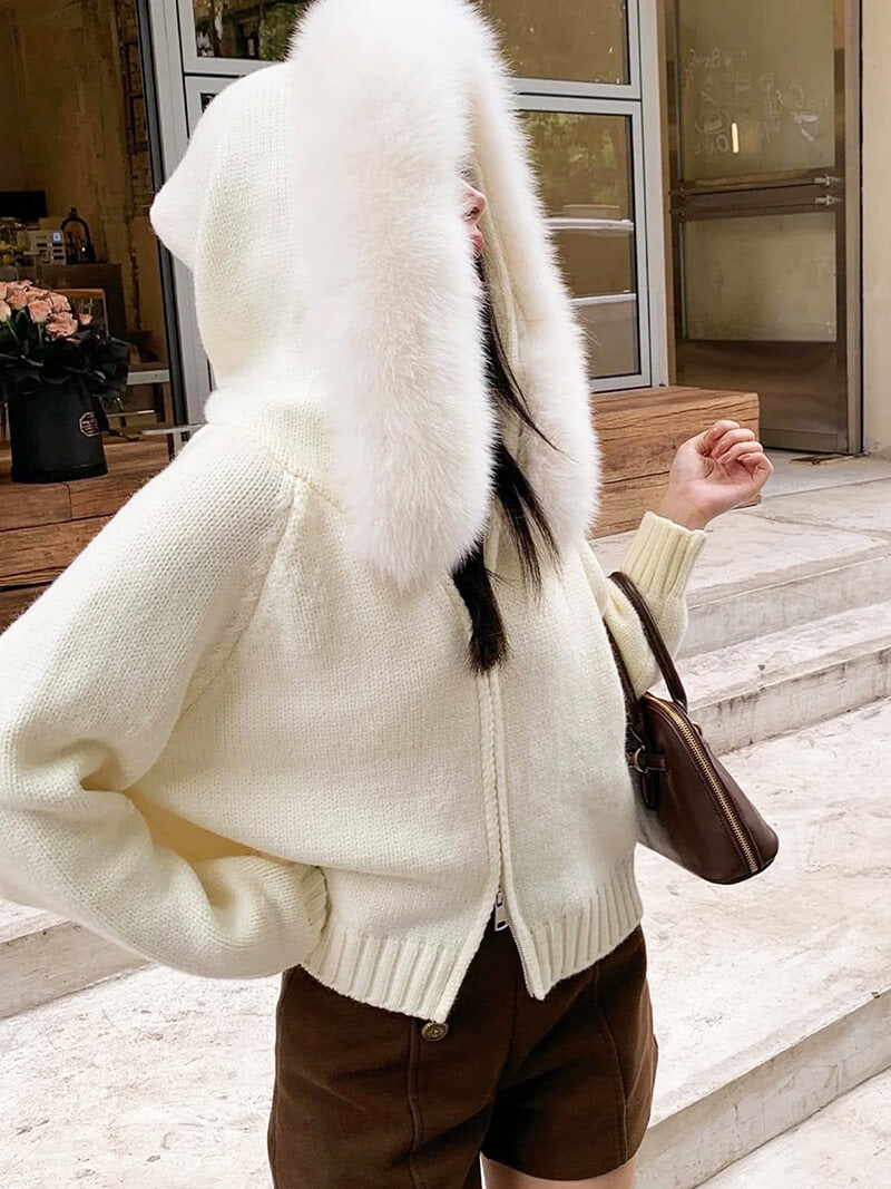 Doudoune Femme Grise Hiver avec Capuche et Fourrure Synthétique