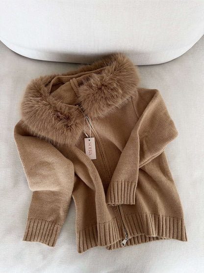 Doudoune Femme Grise Hiver avec Capuche et Fourrure Synthétique