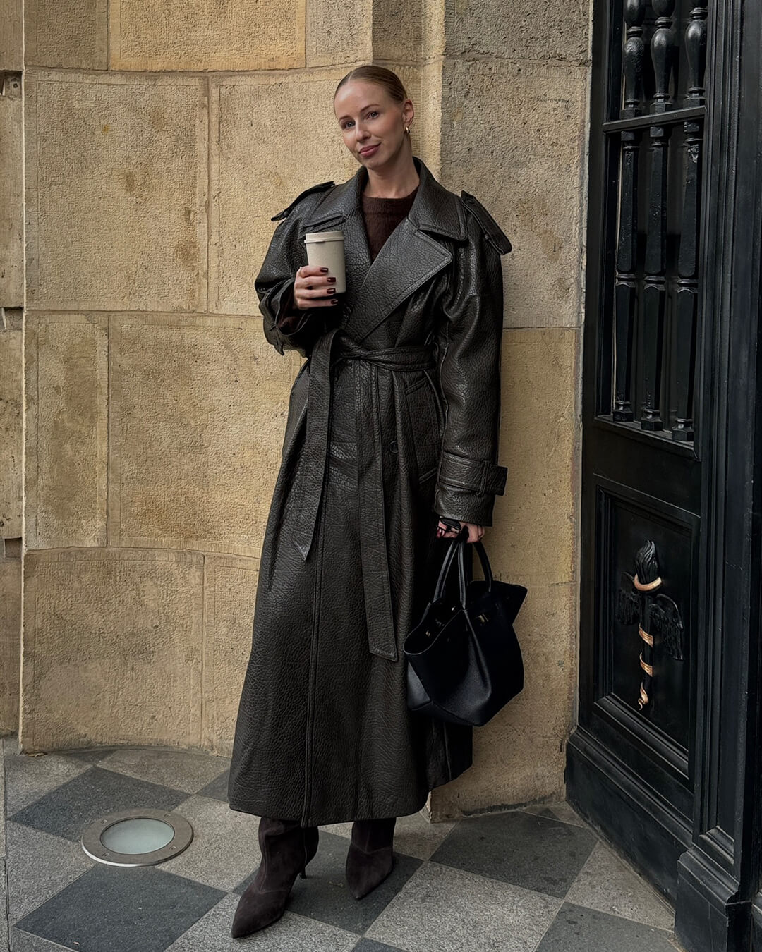 Manteau Leder Femme Long Élégant Hiver