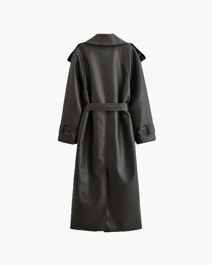 Manteau Leder Femme Long Élégant Hiver