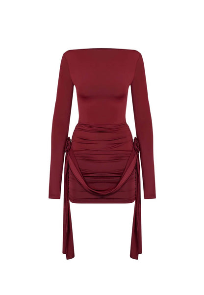 Robe Moulante Manches Longues avec Volants
