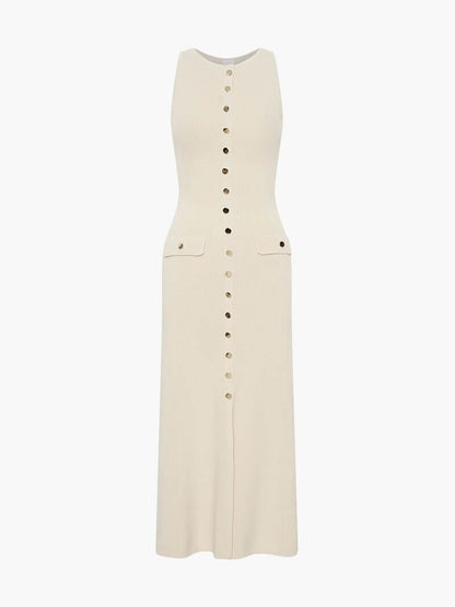 Robe Maxi Élégante sans Manches avec Détails Boutons
