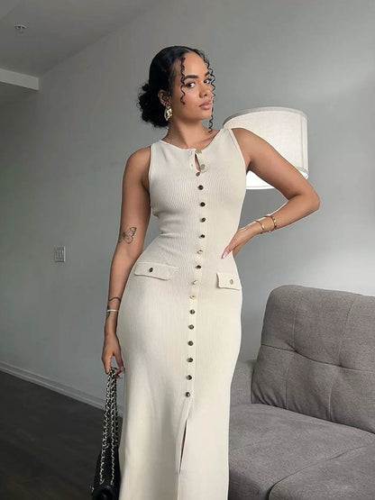 Robe Longue Femme Élégante en Coupe Droite Fluide