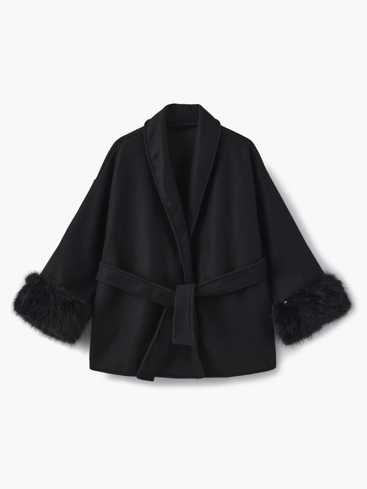 Manteau hiver court avec col en fausse fourrure élégant - vue 4