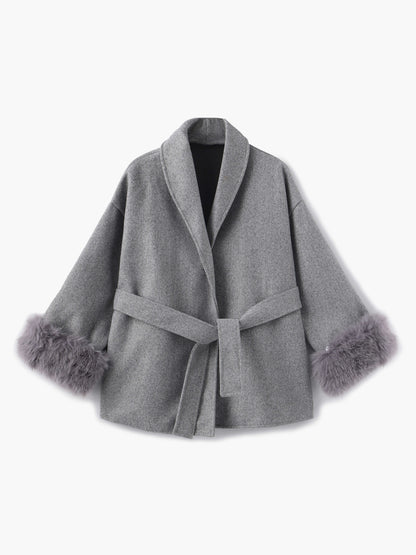 Manteau femme hiver court avec col en fausse fourrure élégant - BerlinGlamour
