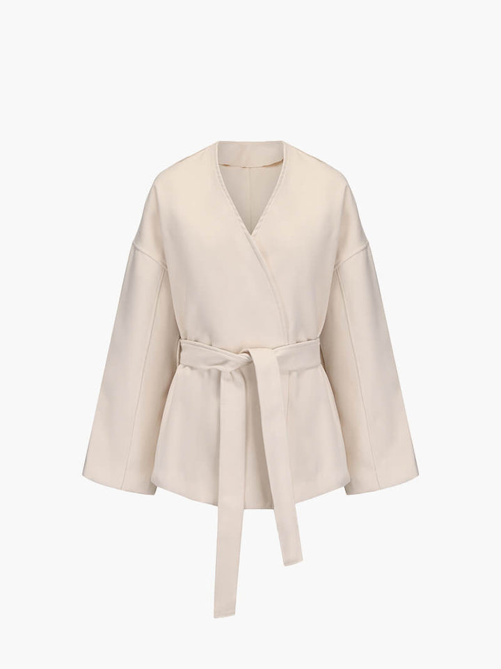 Cardigan Élégant avec Ceinture Crème