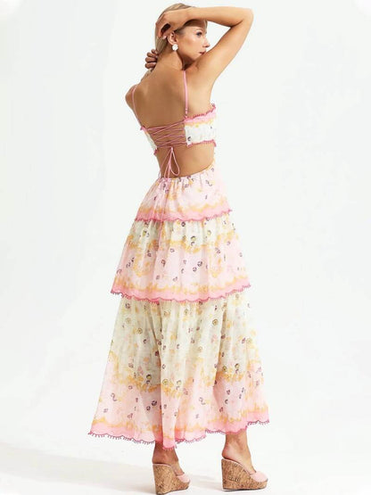 Robe Longue Femme Mousseline Volants Style Bohème