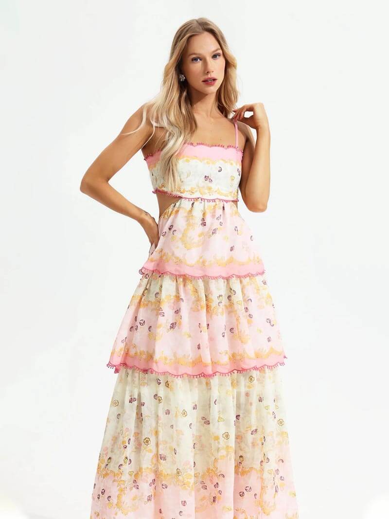 Robe Longue Femme Mousseline Volants Style Bohème