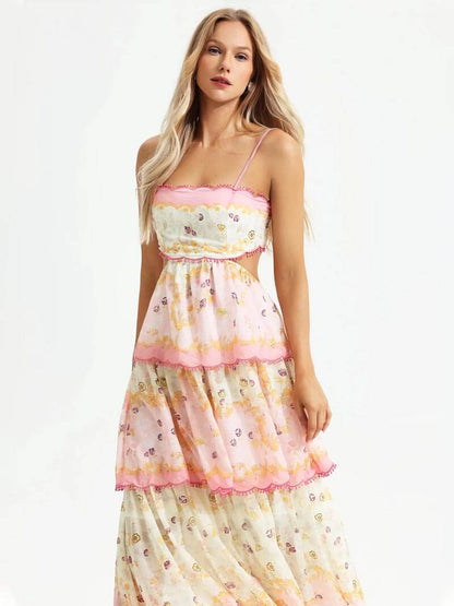 Robe Longue Femme Mousseline Volants Style Bohème
