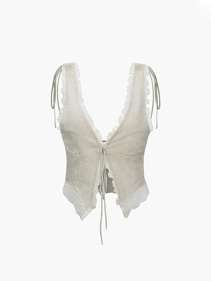 Top Cropped Féminin à Dentelle