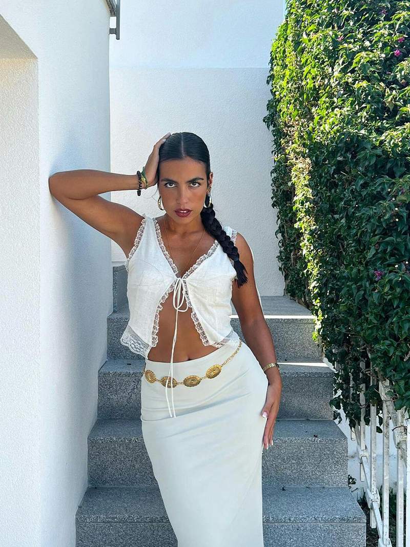 Top Cropped Féminin à Dentelle
