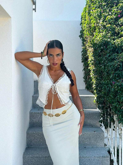 Top Cropped Féminin à Dentelle