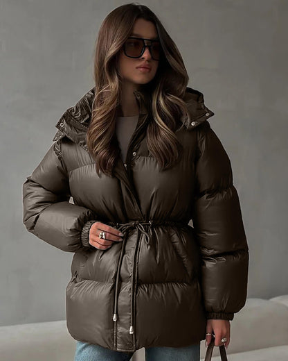 Veste Hiver Femme à Fermeture Éclair et Capuche Adjustable