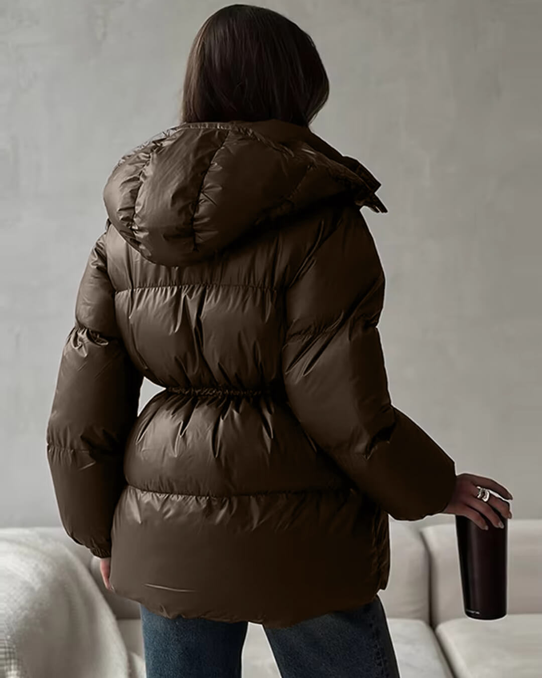 Veste Hiver Femme à Fermeture Éclair et Capuche Adjustable