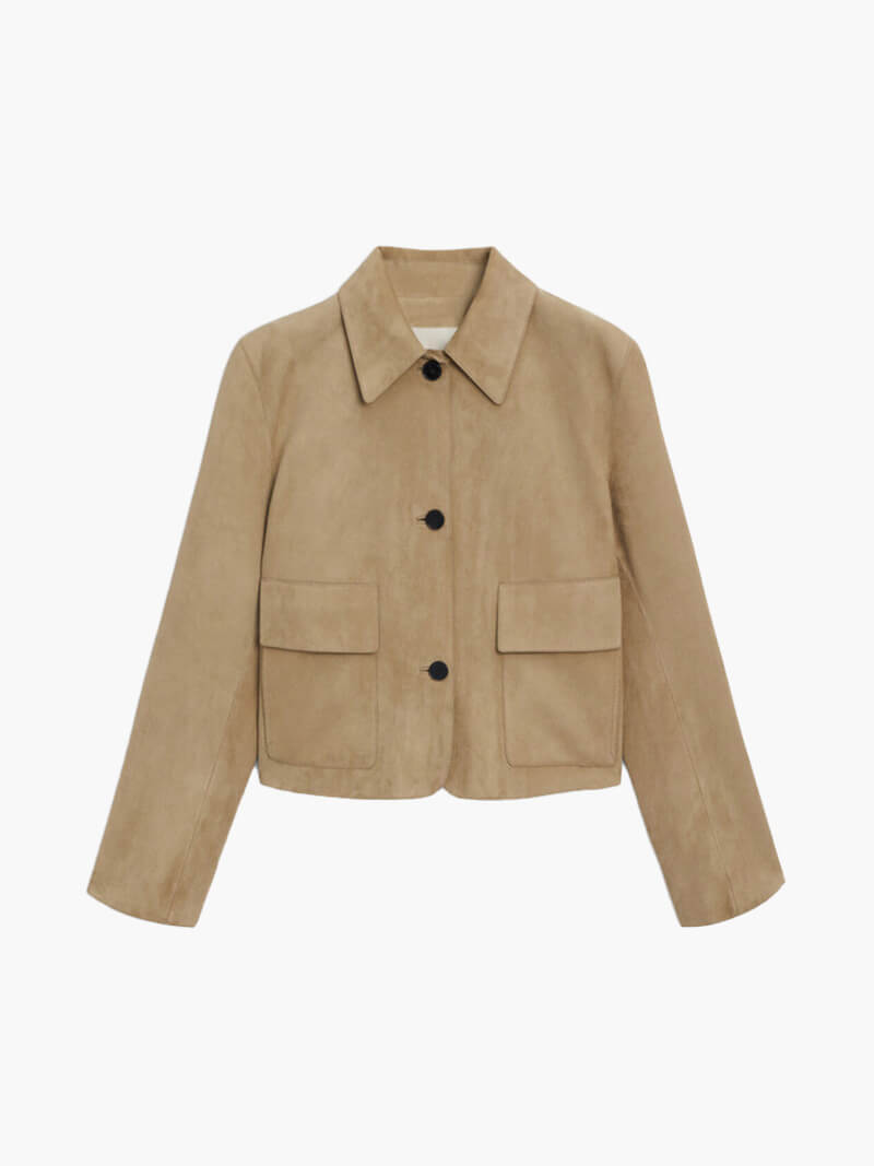 Veste en cuir suédé femme col reversible tailleur court - BerlinGlamour