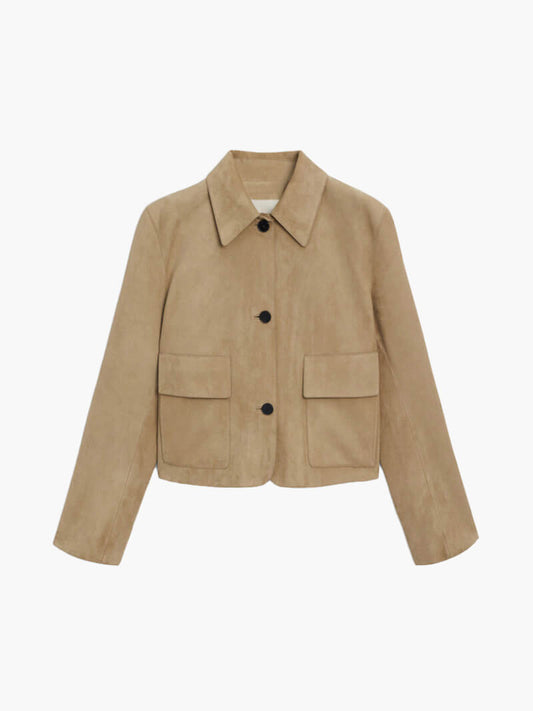 Veste en cuir suédé femme col reversible tailleur court - BerlinGlamour