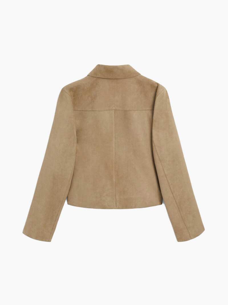 Veste en cuir suédé femme col reversible tailleur court
