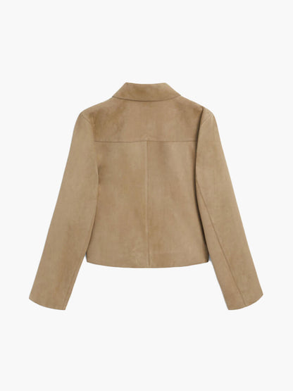 Veste en cuir suédé femme col reversible tailleur court