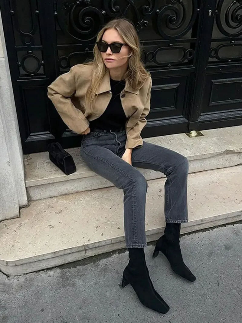 Veste Cuir Féminine Classique avec Poches