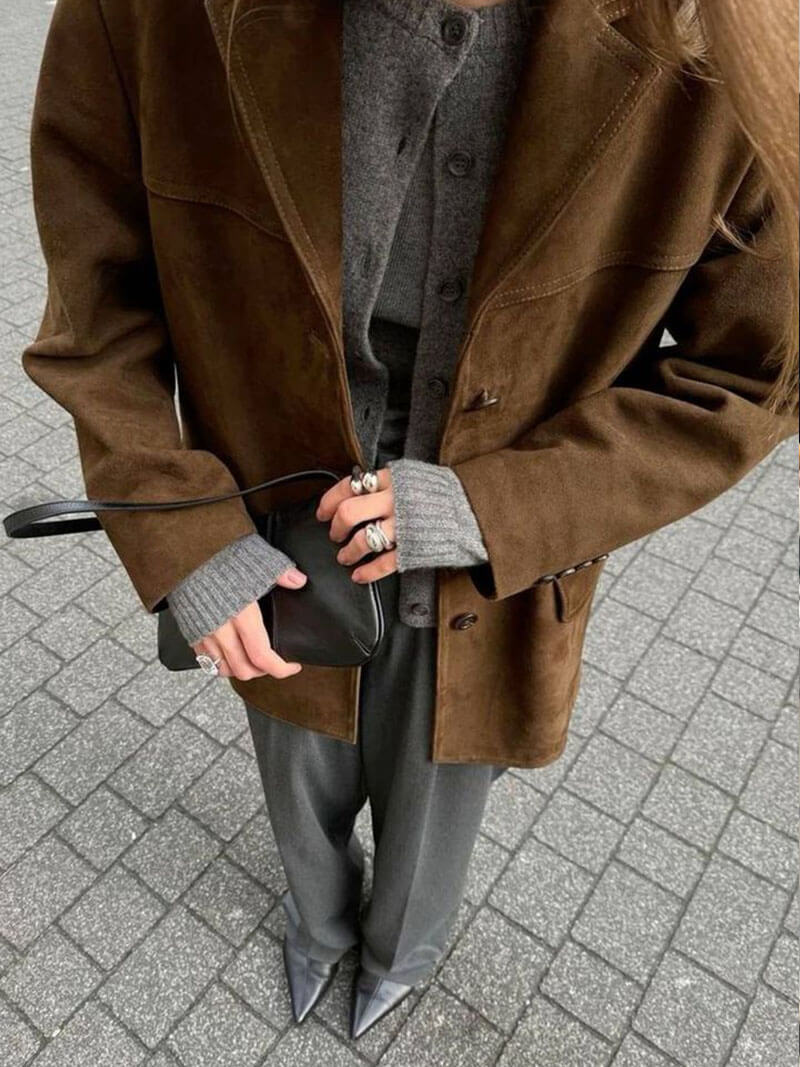 Blazer en cuir synthétique brun classique