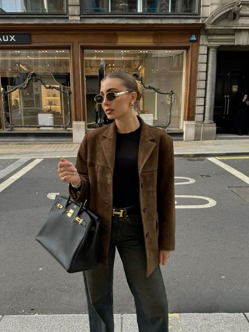 Blazer en cuir synthétique brun classique