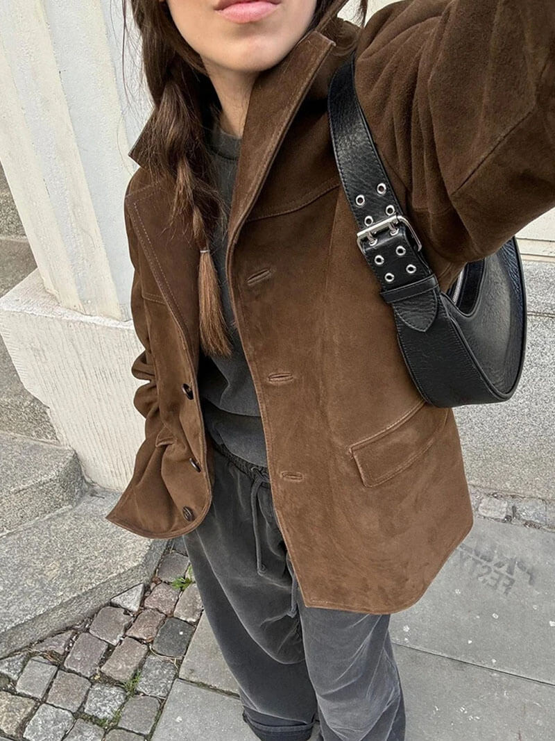 Blazer en cuir synthétique brun classique