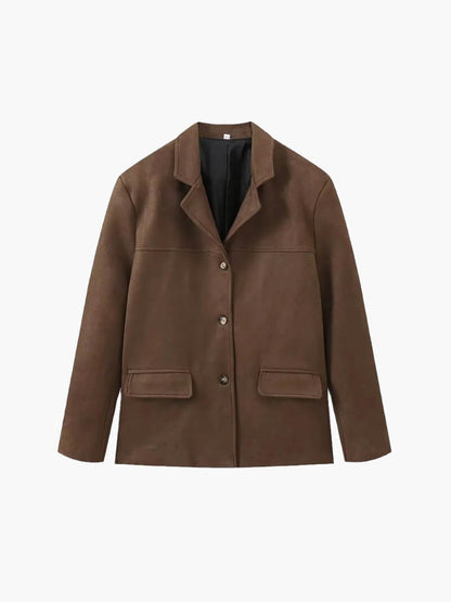 Veste cuir femme courte à boutons avec poches