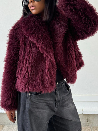 Veste en Fausse Fourrure Élégante pour Femme avec Col Revers pour Hiver